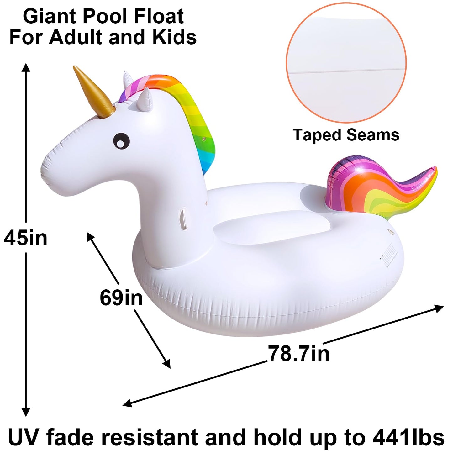 Turnmeon 79' Giant Inflatable Pool Float Party Toys With Sturdy Handles, Summer Beach Floaties Swimming Pool Inflatables Ride-On Pool Toys Raft Lounge For Adults Kids Teens (Flamingo And Unicorn)