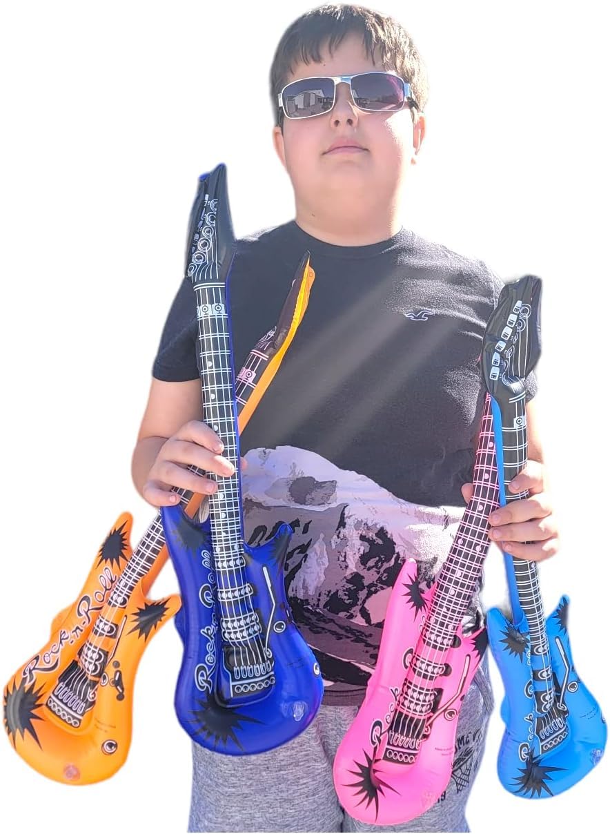 Rock Inflatable Mini Guitars (23 Inches) Vinyl. Perfect Party Favor, DJ Dance 80s Rocker (4)