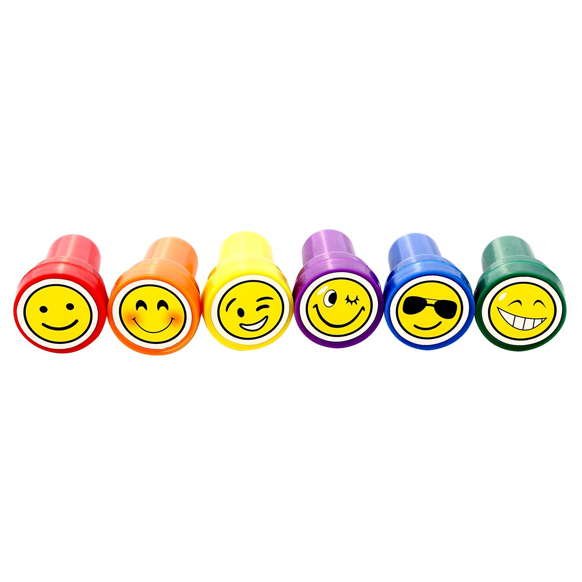 LUCKYBIRD Self Inking Smiley Stamps Set, 6 Count, Plastic, Blink & Goofy Color