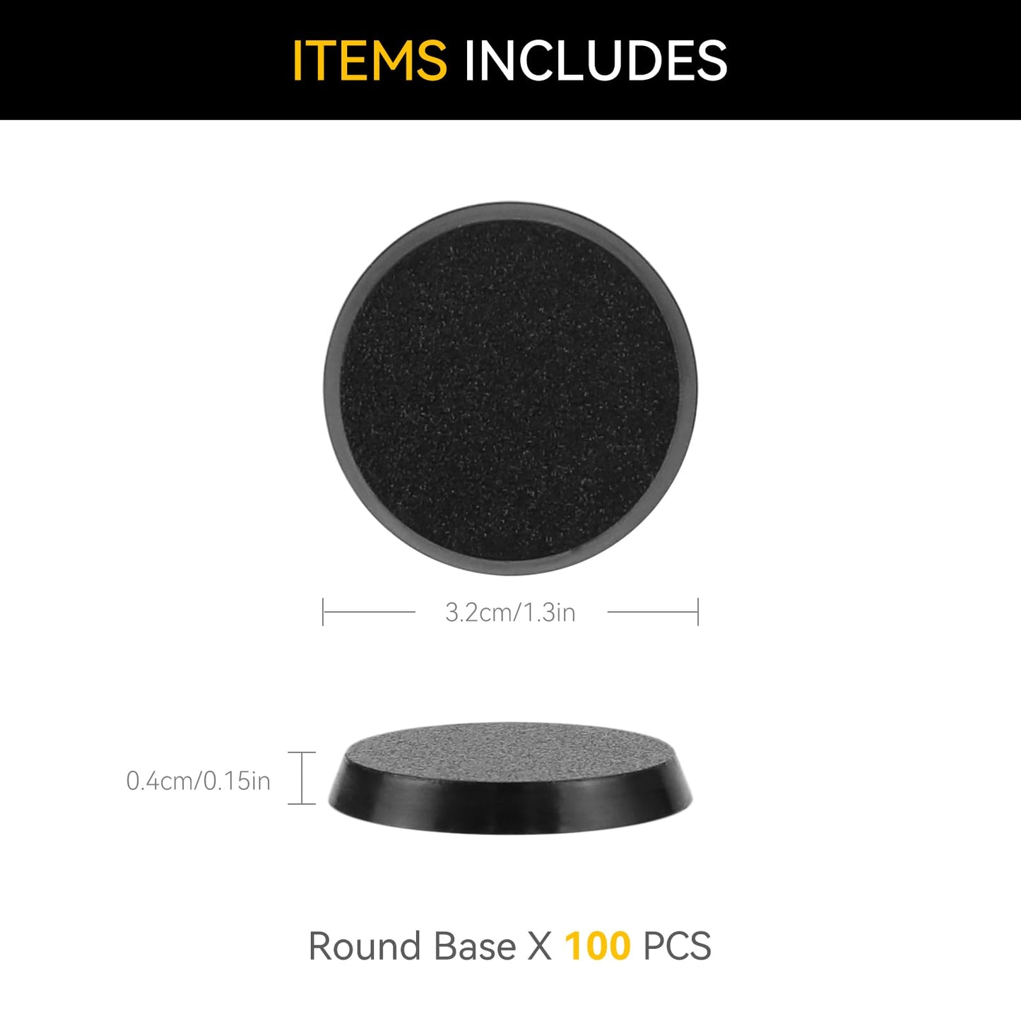 100Pcs 32Mm/1.26Inch Textured Plastic Black Round Miniature Bases, Model Base For Gaming Miniatures Or Wargames Table Top Games