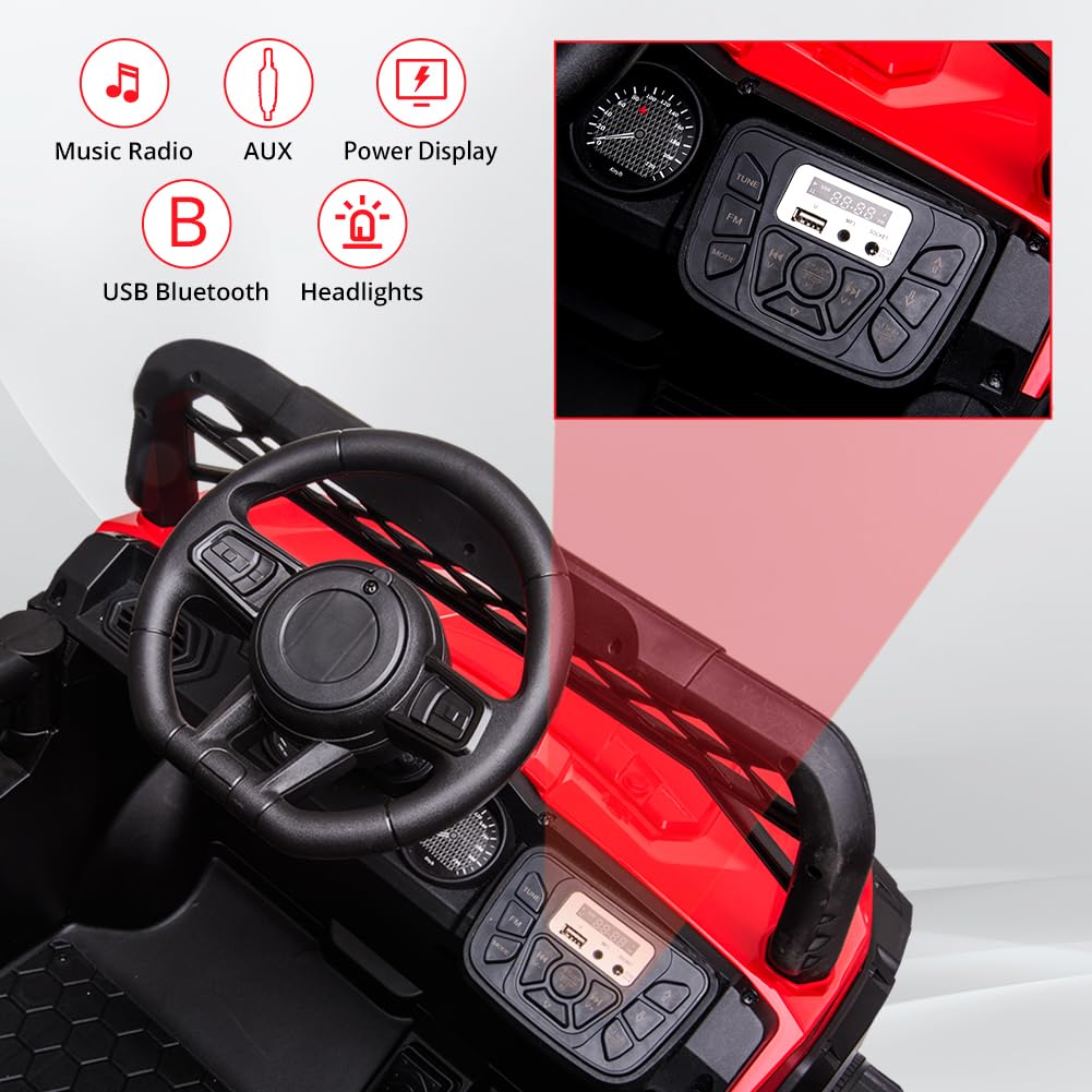 Kids Ride On UTV with Remote Control, 12V Kids Powered Wheels Electric Vehicle Toys with Spring Suspension,FM,LED Lights,AUX Por