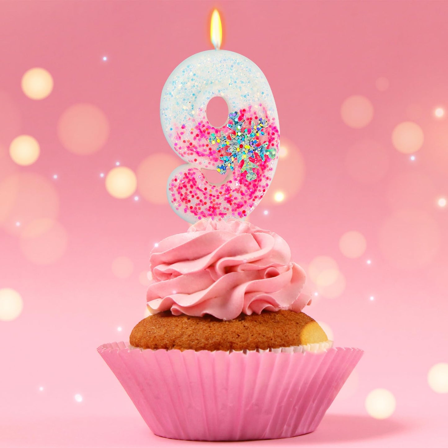 Frozen Themed Birthday Candles, Number 9 Pink Birthday Candle for Party Supplies, Winter Birthday Party Supplies, 2.76 inch Numb
