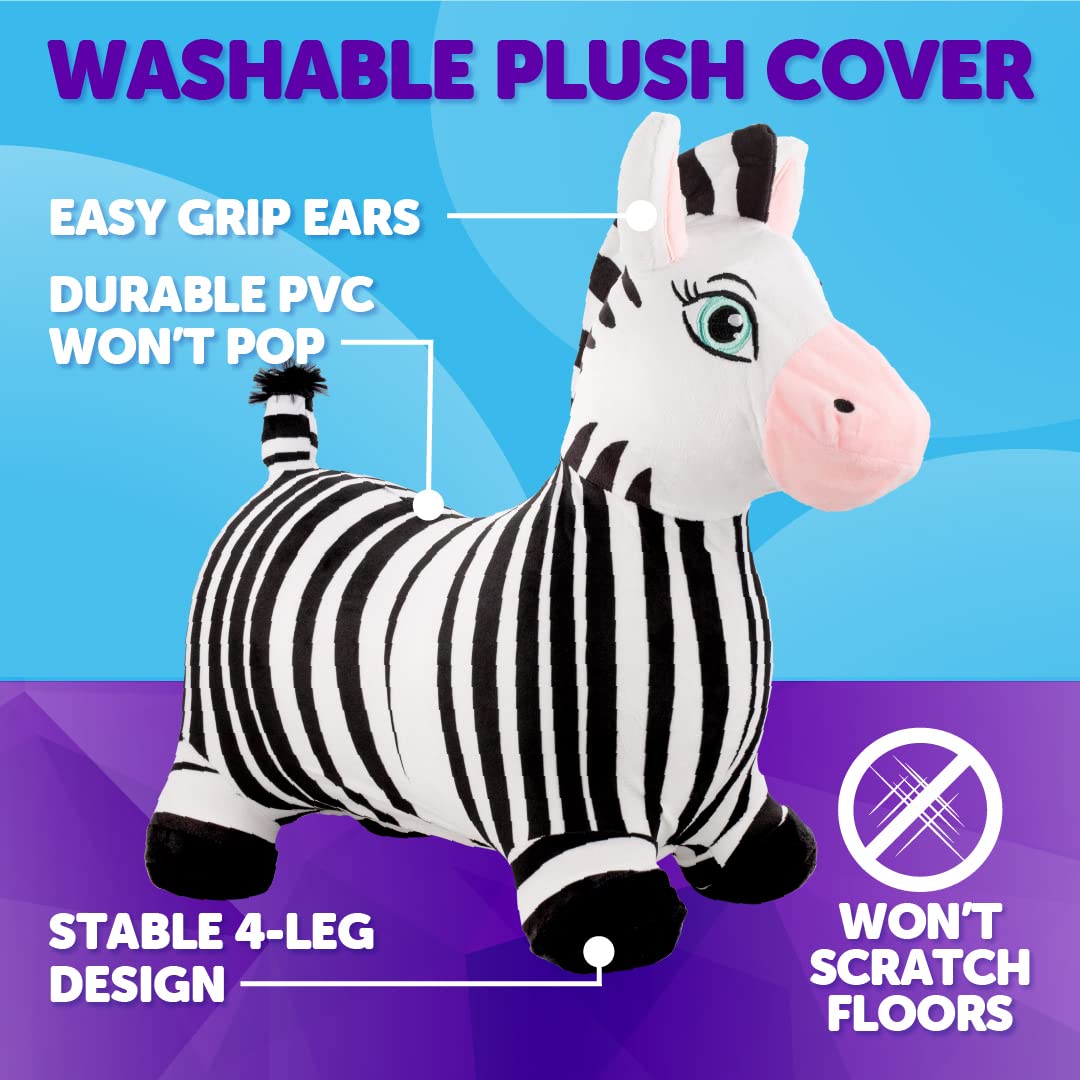 WADDLE Bouncy Hopper Inflatable Animal Hopping Plush  Indoor and Outdoor Toy for Toddlers and Kids  Pump Included  Boys and Girls Ages 2 Years and Up (Zebra)