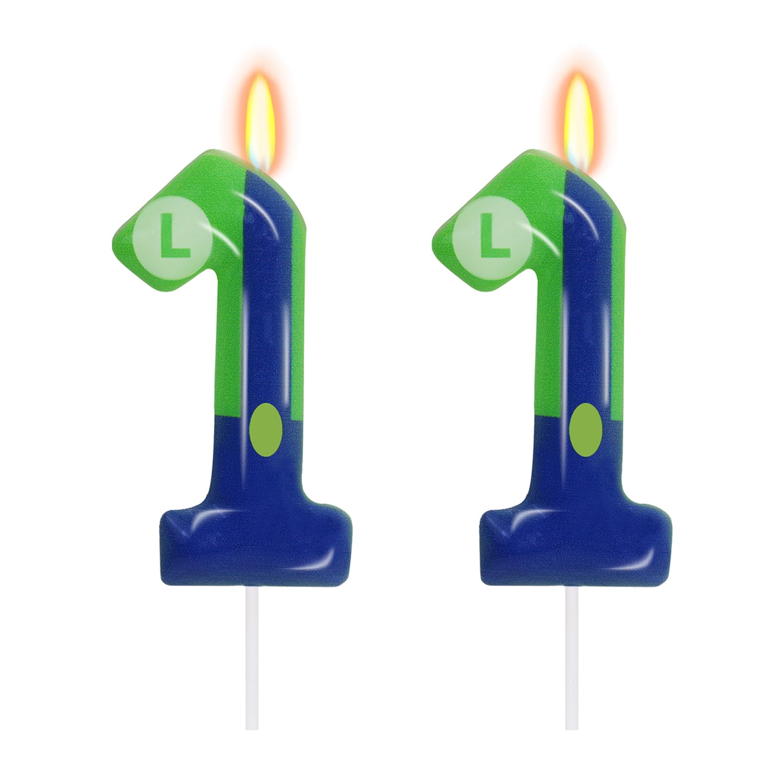 Green Blue 11th Birthday Candle for Boys Girls - Luigi Birthday Party Cake Decorations, Number 11 Cake Topper, Cartoon Game Them