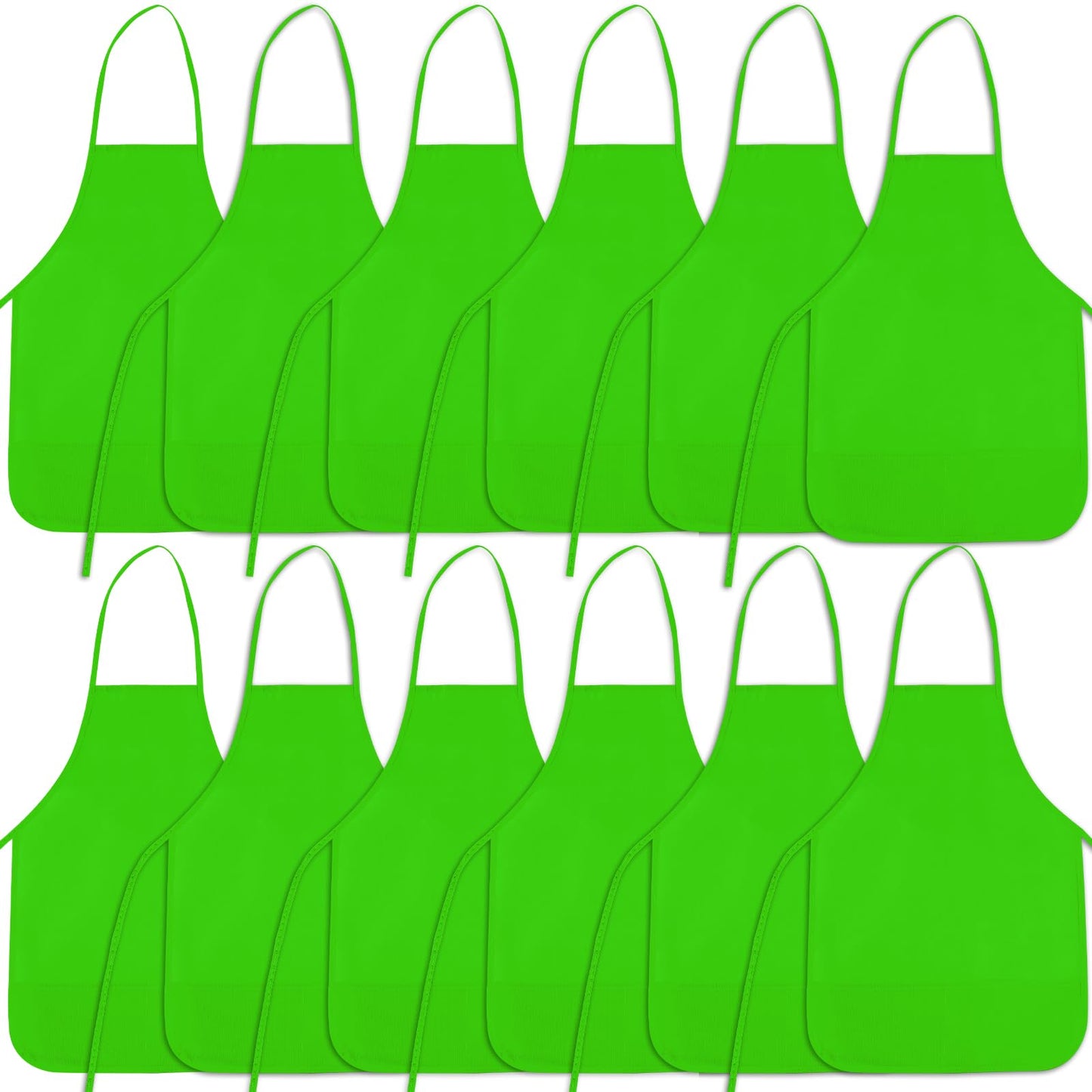 BOUBONI 12 Pieces Green Kids Painting Aprons Kids Art Aprons with 2 Roomy Pockets Kids Aprons for Art Painting Activity Kitchen 