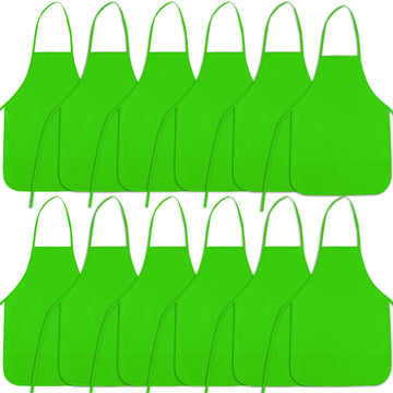 BOUBONI 12 Pieces Green Kids Painting Aprons Kids Art Aprons with 2 Roomy Pockets Kids Aprons for Art Painting Activity Kitchen 
