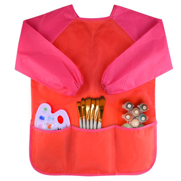 Kuuqa Childrens Kids Toddler Red Waterproof Play Apron Smock With 3 Roomy Pockets - Painting, Baking, Cooking, Smock - Age 3-5 Years (Paints And Brushes Not Included)