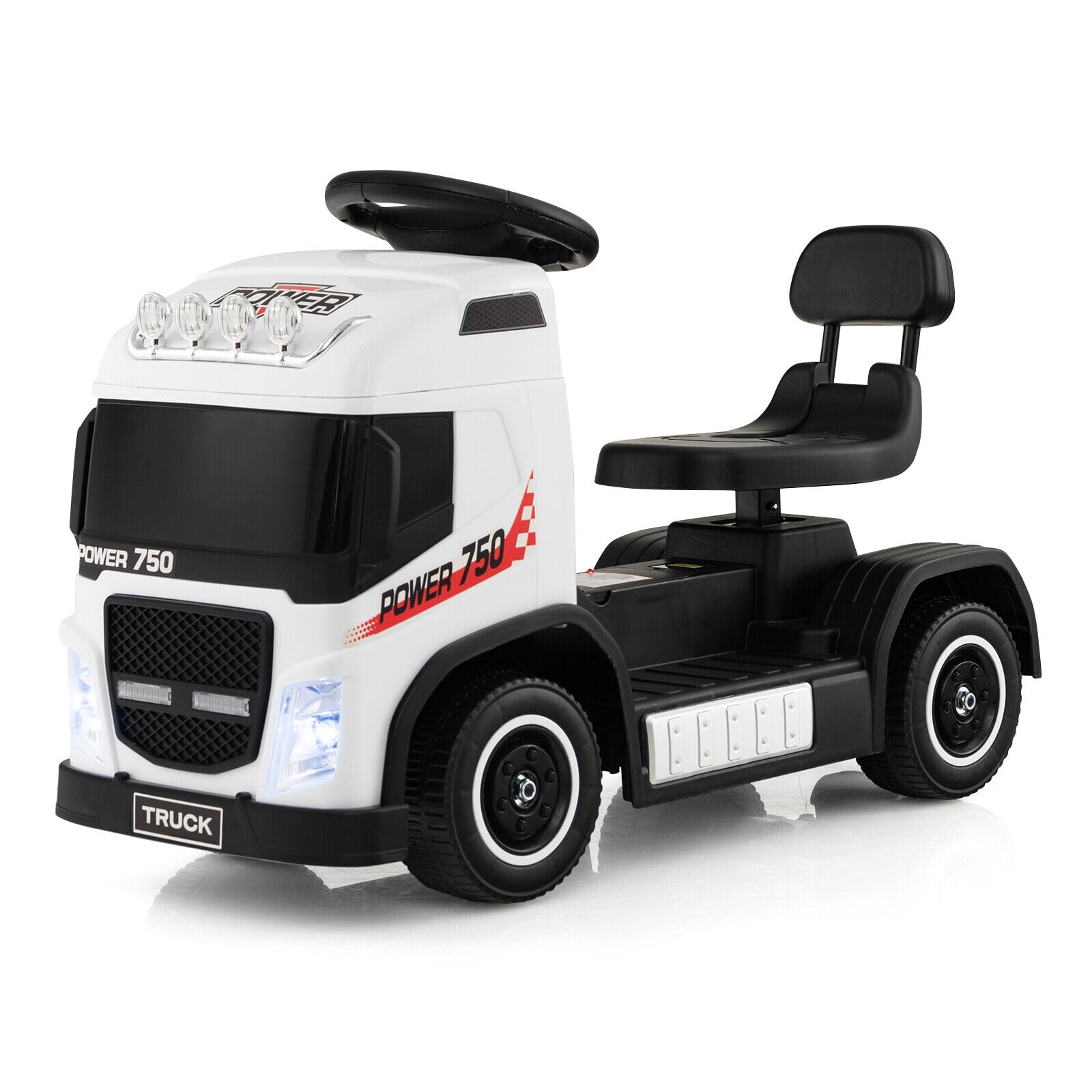 Honey Joy Electric Ride On Push Car, 6V Foot-To-Floor Push Cars For Toddlers, Lights, Music, Adjustable Height, Battery Powered Ride On Truck For Kids, Gift For Toddlers Boys Girls, White