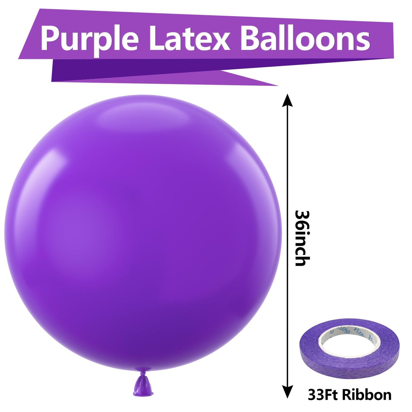 Bezente Purple Giant Balloons - 36 Inch Jumbo Round Latex Balloons, 8 Pack for Birthday, Graduation, Baby Shower, Wedding, Halloween