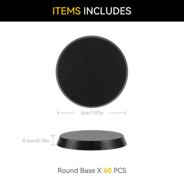 60PCS 50mm/1.97inch Textured Plastic Black Round Miniature Bases, Model Base for Gaming Miniatures or Wargames Table Top Games