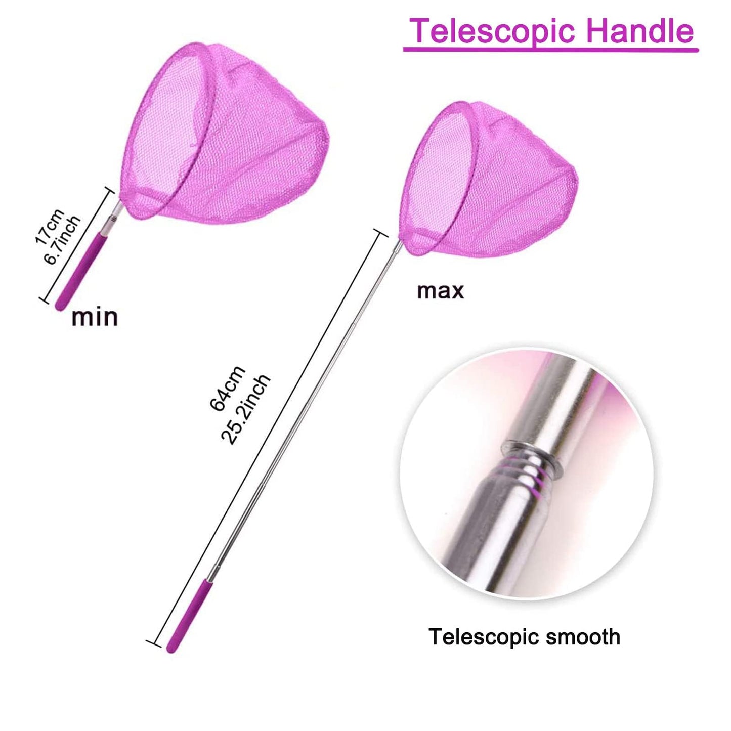 SEISSO Telescopic Butterfly Nets for Kids 3 Packs, Outdoor Explorer Catching Kits Including Catching Nets/Insect Mesh Cage/Tweez