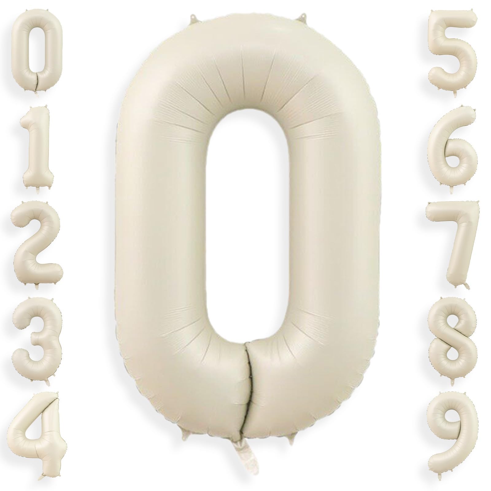 40 Inch Cream White 0 Balloon Numbers, Large Number 0 Balloon Foil Helium Number Balloons, Big Mylar Birthday Balloons for Boys 