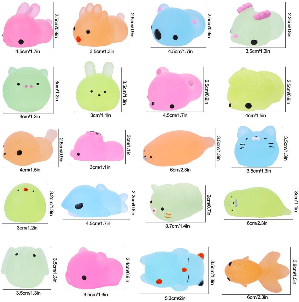 Leehur Mochi Glitter Squishies 20Pcs Glow In The Dark Animals Squishy For Kids Party Favors Squeeze Sensory Toys Kawaii Easter Egg Fillers Basket Stocking Stuffers Goodie Bag Classroom Prizes(Random)