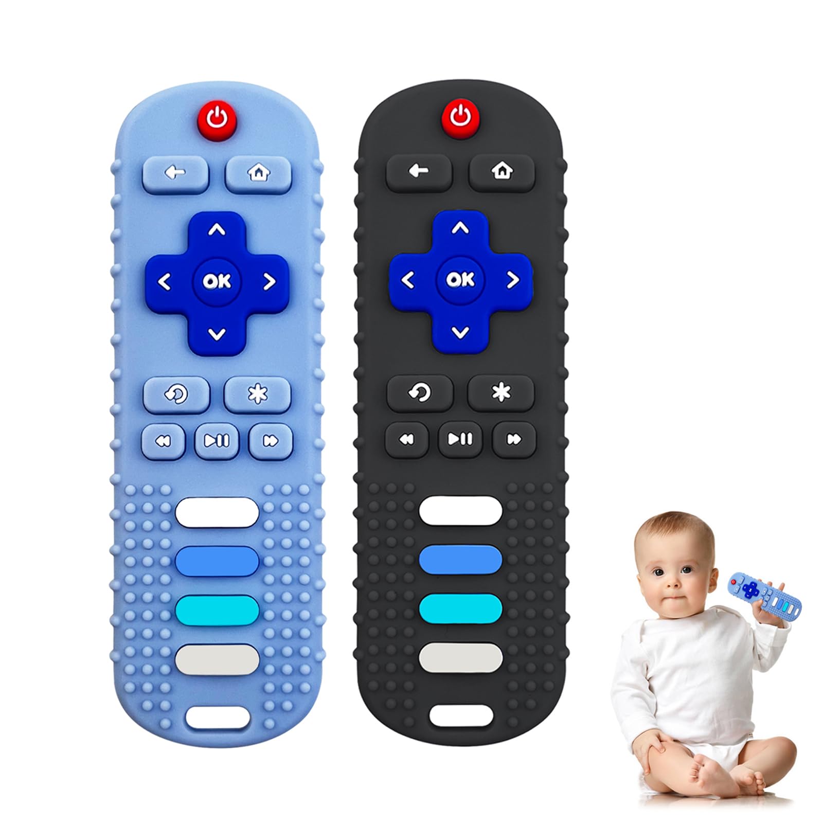 YAPROMO Baby Teething Toys  2 Pcs TV Remote Teether for Babies  Food Grade Teething Remote  Silicine Chew Toy BPA Free