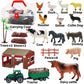 Bolzra Mini Barn Farm Toys Playset, 66Pcs Plastic Animals Figurines And Fence Farm Playset, Farm Figures Farmer Vehicle Toy Truc