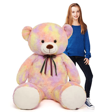 Tezituor Big Teddy Bear,52'' Giant Stuffed Animal Plush,Rainbow Yellow Soft Gifts For Valentine, Christmas, Birthday.
