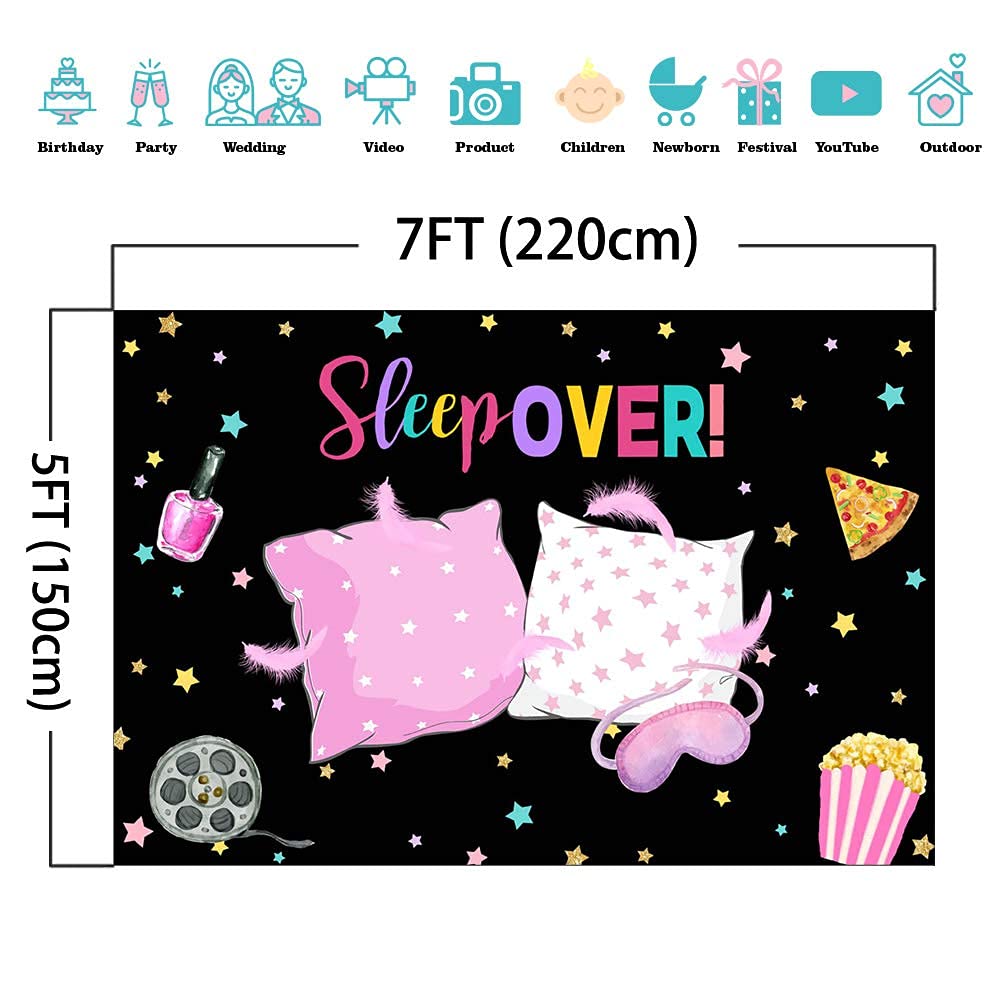 Mocsicka Sleepover Backdrop For Girls Pajama Pillow Fight Party Decoration Pink Pajama Slumber Party Banner Background Photograp