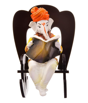 Karigaari India Ganesha Resting on Rocking Chair - Brown & White (Combo Offer-Ganesh Chaturthi Special)