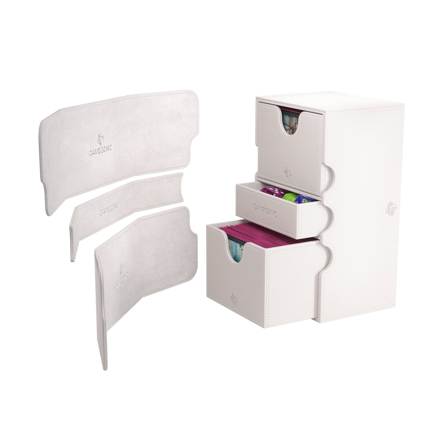Stronghold 200+ XL Convertible Deck Box | Double-Sleeved | Card Game Protector with Accessories Drawer | Nexofyber Surface | Holds up to 200 Cards | White Color | Made by Gamegenic (GGS20122ML)