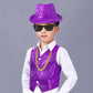 Kids Dance Hip Hop Jazz Costume Boys Sequin Vest Hat Sunglasses Set For Dance Party 8-9 Years Purple