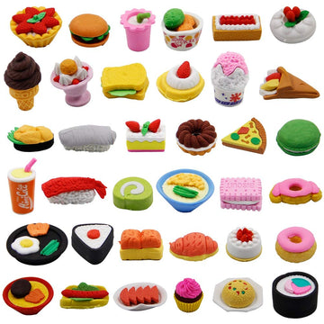 Cllayees 72 Pcs Assorted Food Pencil Erasers Toy Set, Cake Dessert Fruit Puzzle Erasers Toys For Kids Reward Party Favors (Food)