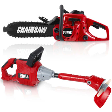 Arrowbash 2 Pcs Toy Gardening Tool Set For Kids Toy Chainsaw Lawn Trimmer Toy Battery Powered Gardening Tool Set With Lights And