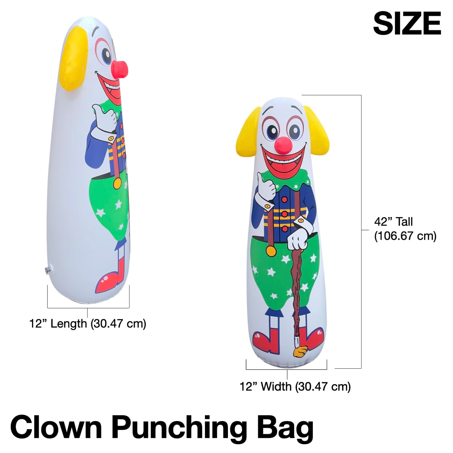 Jet Creations Clown Punching Bag For Kids Inflatable Figure With Squeak Sound Weighted Bottom (You Fill Water Or Sand), 1 Pc, Mu