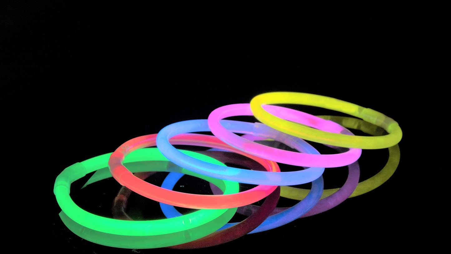 Crown Display Glow Sticks Party Package Includes 100 X 22 Glow in The Dark Necklaces & 100 X 8 Light Up Bracelets Comes in A Variety of Colors & Added Bonus Connectors