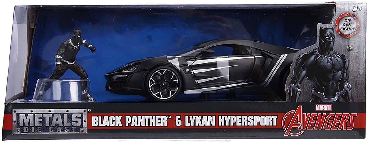 Marvel Black Panther & Lykan Hypersport Die-Cast Car, 1:24 Scalevehicle & 2.75 Collectible Figurine