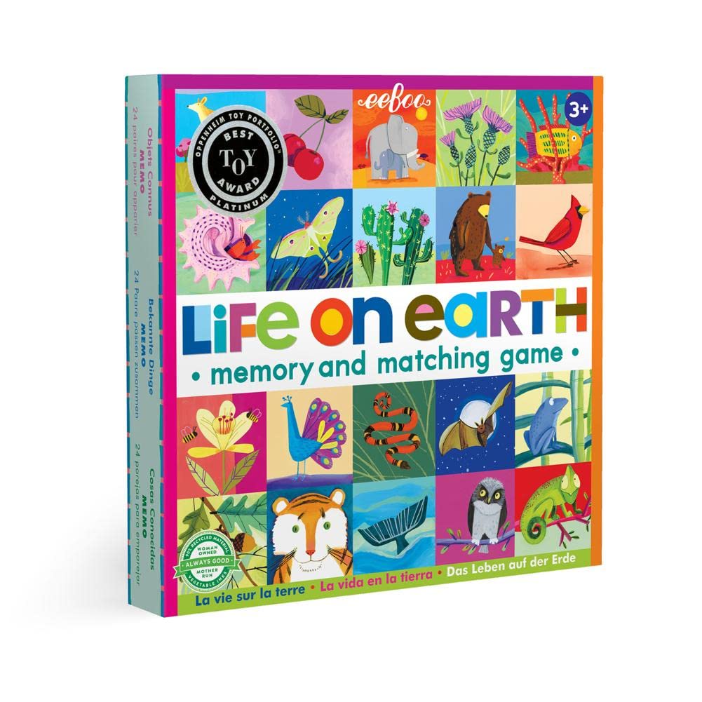 Eeboo: Life On Earth, Memory & Matching Game, Developmental And Educational, 24 Pairs To Match, Single Or Multiplayer Function, For Ages 3 And Up