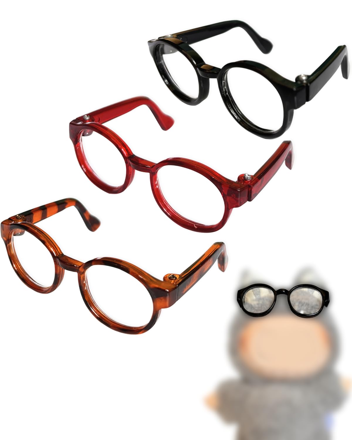 Lopau 3pcs Glasses for Labubu  Sunglasses Accessories for Dolls of 3.94-6.69 Inch Figure  Doll Glasses Outfit (No Dolls)