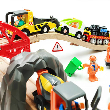 Wooden Train Cars Track Accessories Set Trailer Truck Small Vehicles Magnetic Train Cars Fit for Wooden Train Track Railway for
