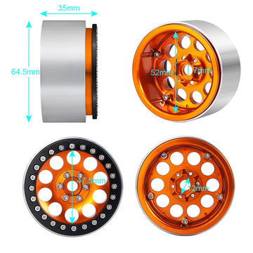 Benedict Harry 2.2 '' Beadlock CNC Wheels Rim 35mm for for 1/10 RC Axial SCX10 Wraith 90048 90018 RR10 TRX4 crawler car (Orange)