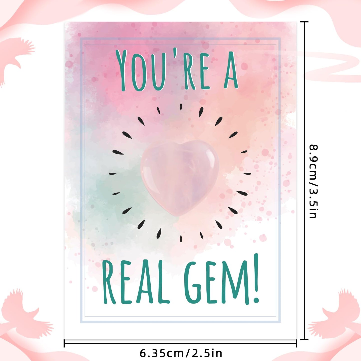 Valentines Day Gifts for Kids - 24 Pack Valentines Cards with Pink Heart Shaped Plastic Stones for Boys Girls Toddlers Valentine