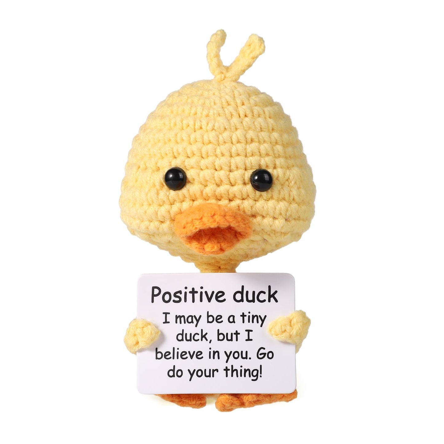 Boxob Mini Funny Positive Duck, 3.94'' Creative Wool Pocket Knitted Duck Toy Doll With Card Cute Crochet Tiny Positive Emotional