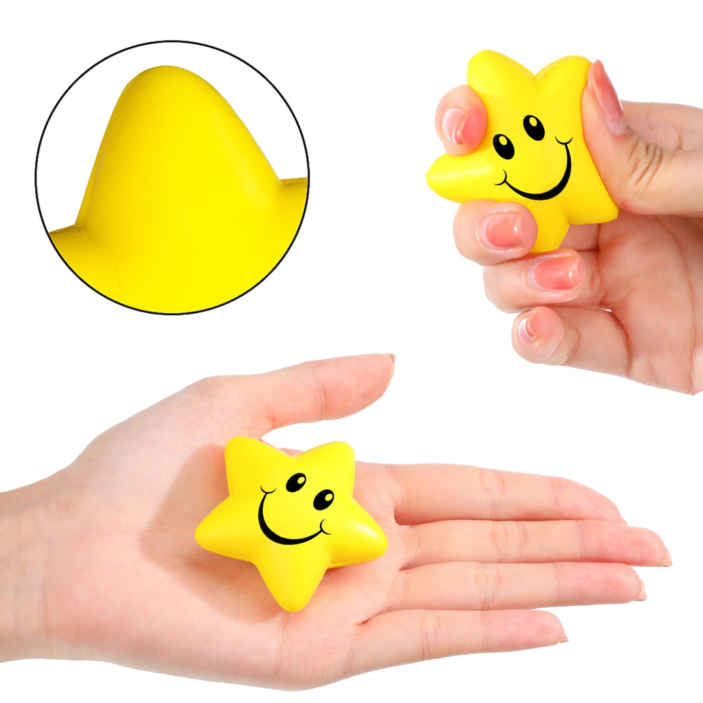 Sumind 30 Pcs Star Stress Balls Smile Face Foam Squeeze Balls 2.16 Inch Foam Squeeze Star for Stress Relief Classroom Carnival Reward Anxiety Fidget Sensory Supplies(Yellow)