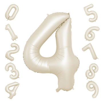 40 Inch Cream Number 4 Balloon, Beige Large 4Th Birthday Balloons, Digital 4 Cream White Giant 4 Foil Balloon Helium For Boys Gi