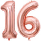 Paticool 16 Number Balloon Rose Gold, 40 Inch Large 16/61 Number Foil Mylar Balloons For 16Th Birthday Party Celebration Decorat