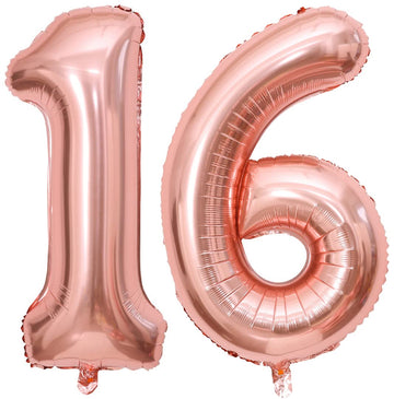 Paticool 16 Number Balloon Rose Gold, 40 Inch Large 16/61 Number Foil Mylar Balloons For 16Th Birthday Party Celebration Decorat