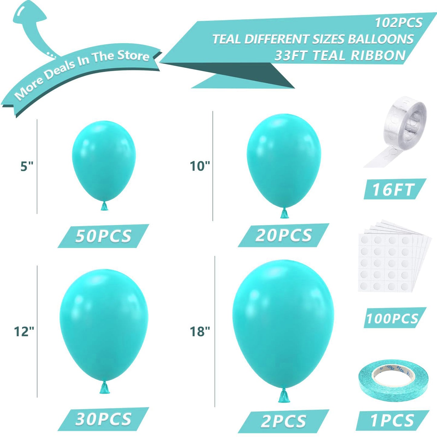 Nisocy Teal Latex Balloons Arch Kit, 102Pcs 18In 12In 10In 5In Turquoise Arch Garland For Birthday Baby Shower Mermaid Unicorn U
