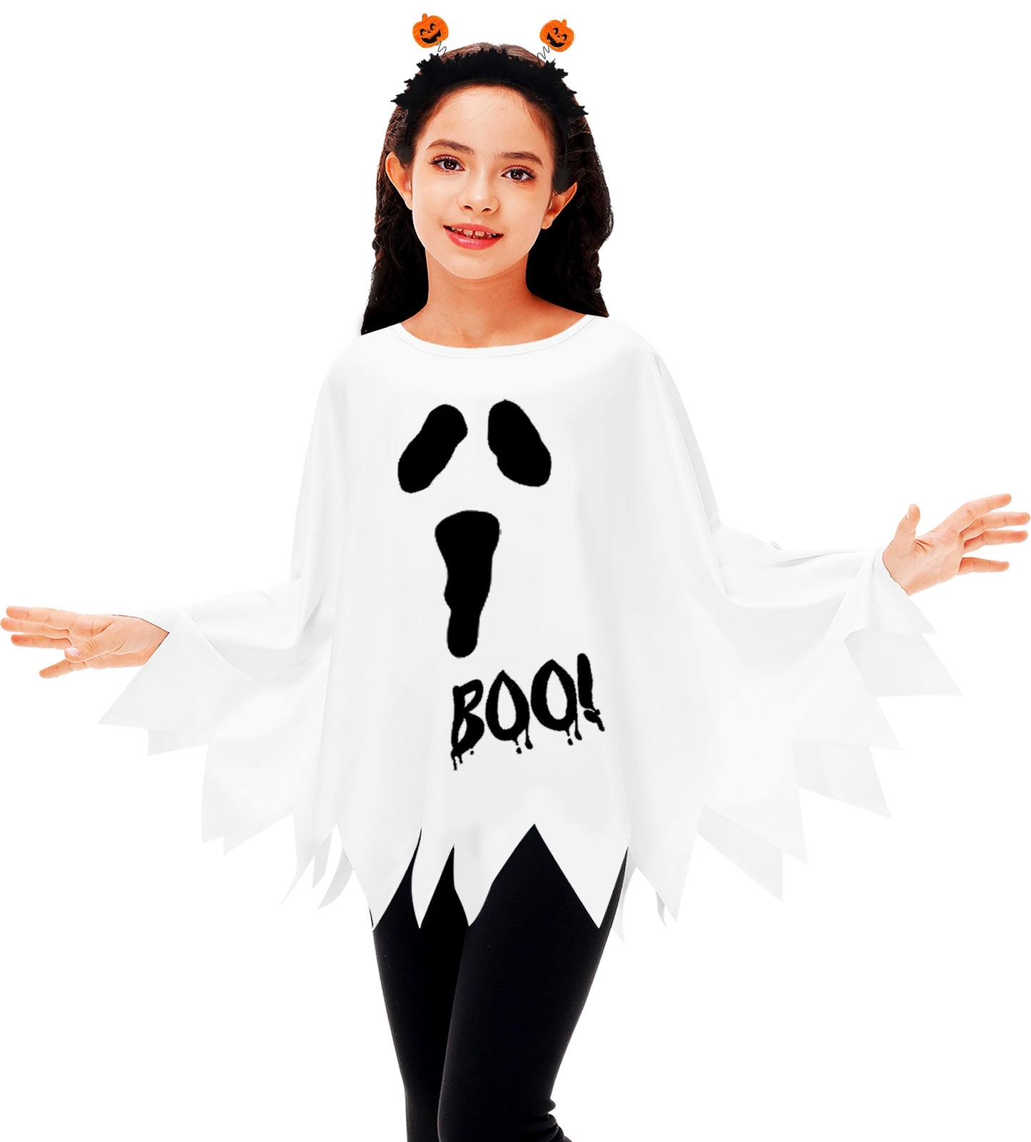 AOBUTE Girls White Ghost Poncho Kids Halloween Cute Cloak Cape Clothes White