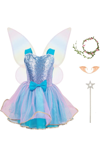 JoyRapt Fairy Costume Dress for Girls 3-10, Fairy Princess Pink Tutu Outfits Butterfly Wings Wand Headband Halloween Gifts(Small
