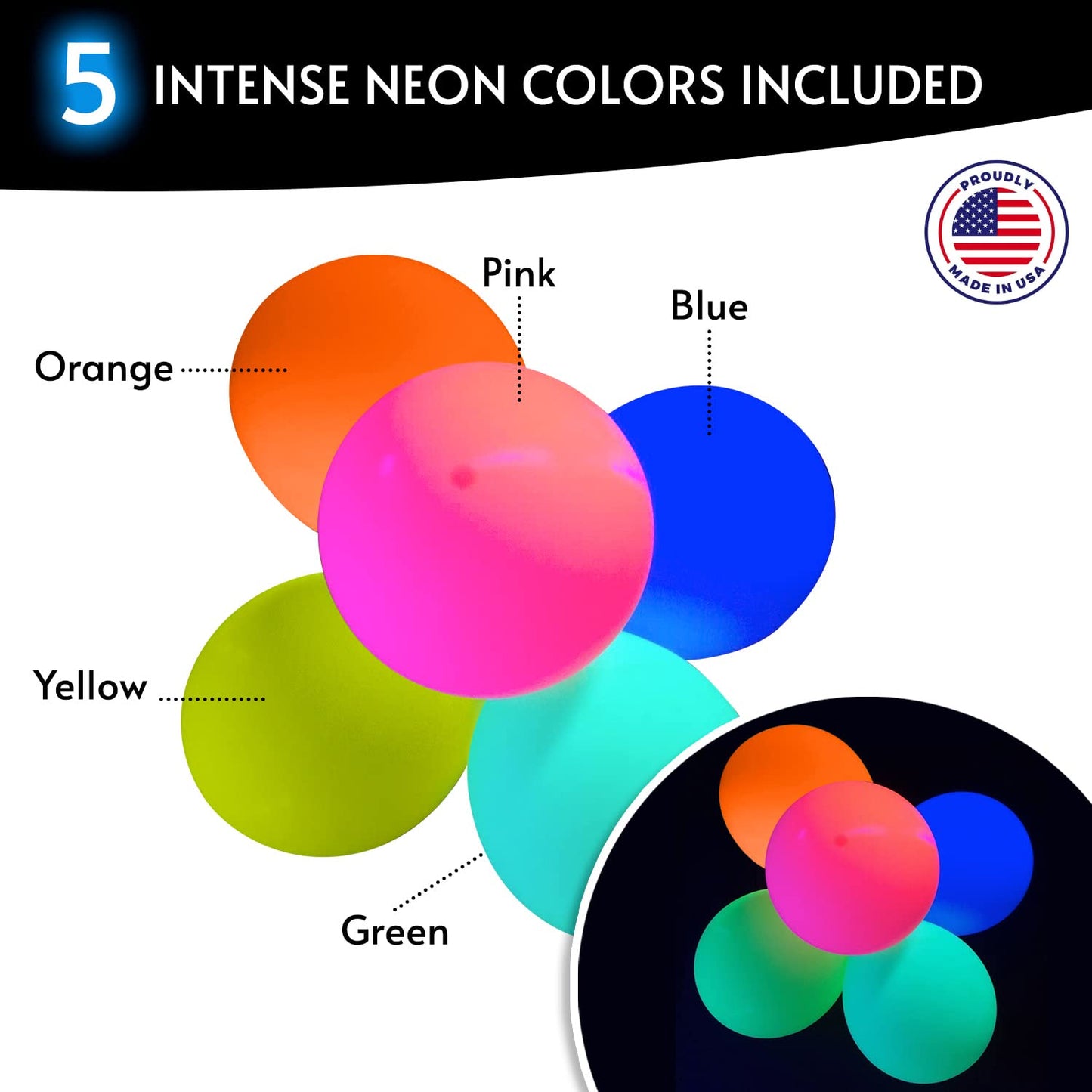 Glow King Black Light Reactive Neon Balloons | Glow In The Dark Latex Balloons In Multiple Colors | Fun Uv Fluorescent Party Gif
