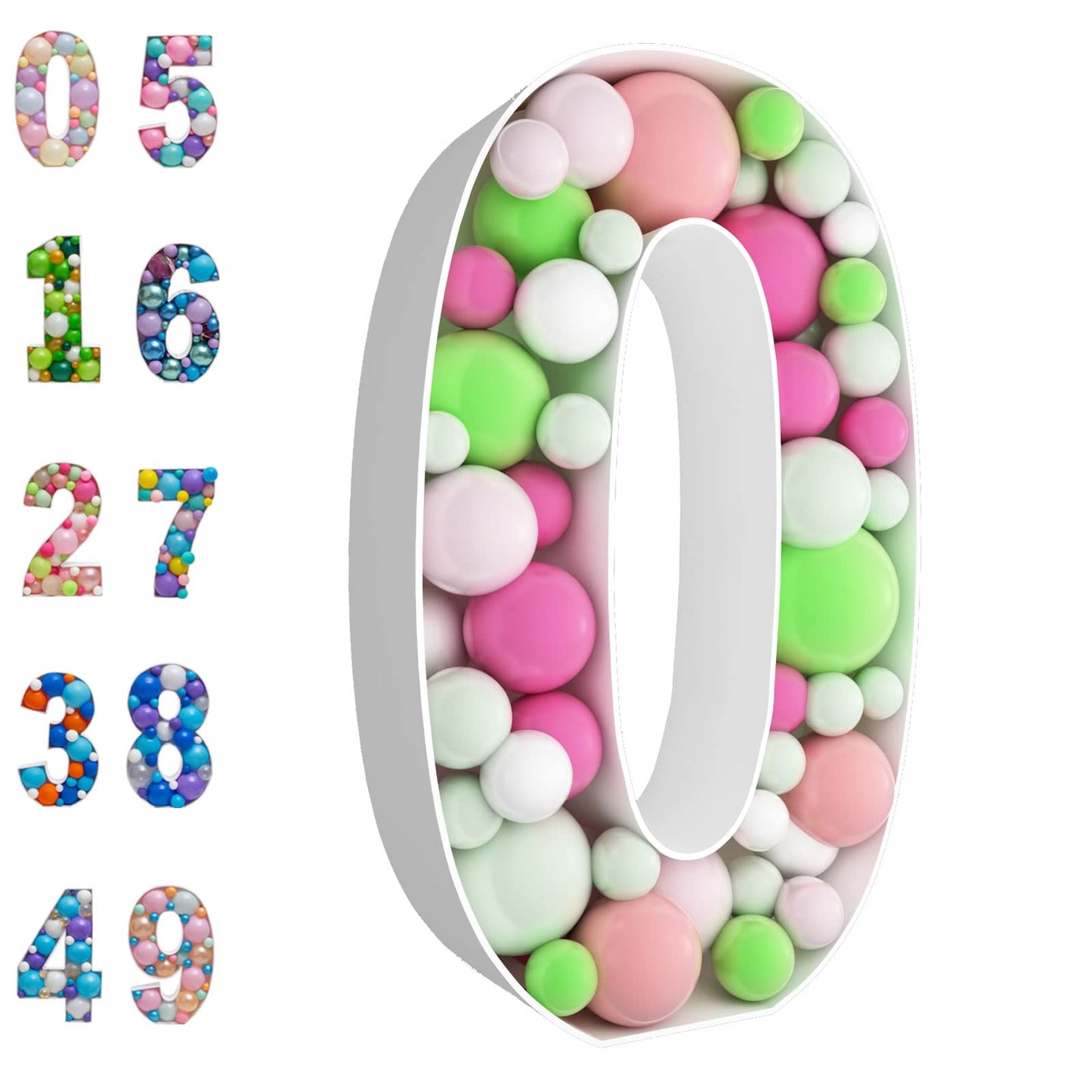 3Ft Mosaic Balloon Frame Number 0 Pre-Cut Kit Thick Foam Board Decoration For Birthdays Anniversary Baby Shower