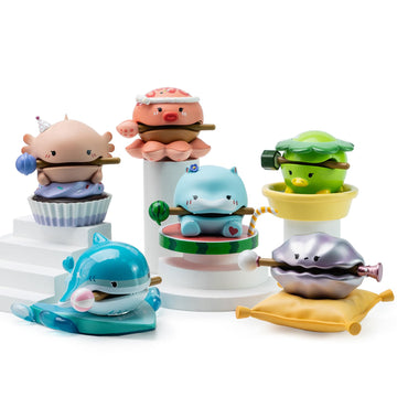 Beemai Lucky Wooden Fish Series 6Pcs (Set Of 6 No Repeat) Blind Box Random Design Cute Figures Collectible Toys Birthday Gifts