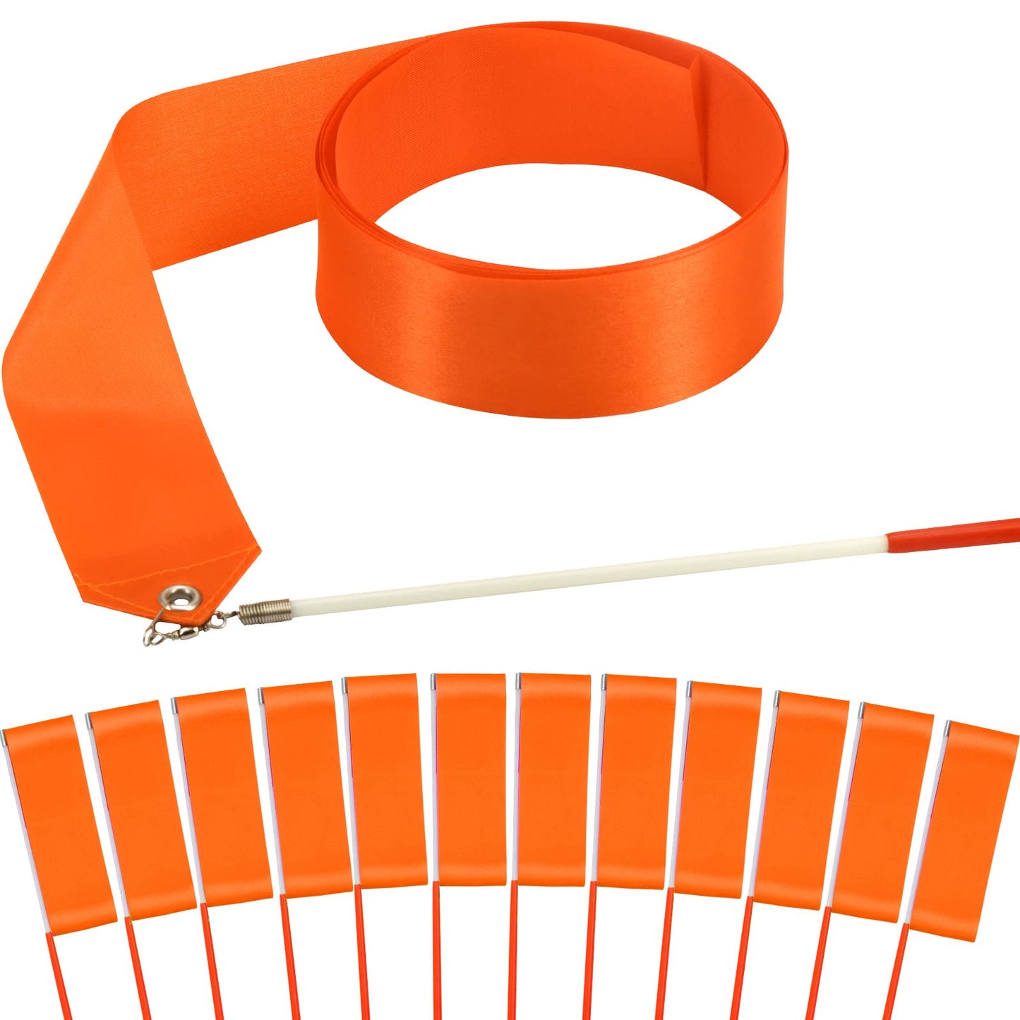 Hiunicorn 12Pcs Orange Dance Ribbons Party Favors For Girls Rhythmic Gymnastics Ballerina Birthday Party Streamers Decoration, Kids Circus Carnival Ribbon Silks Sticks Wands
