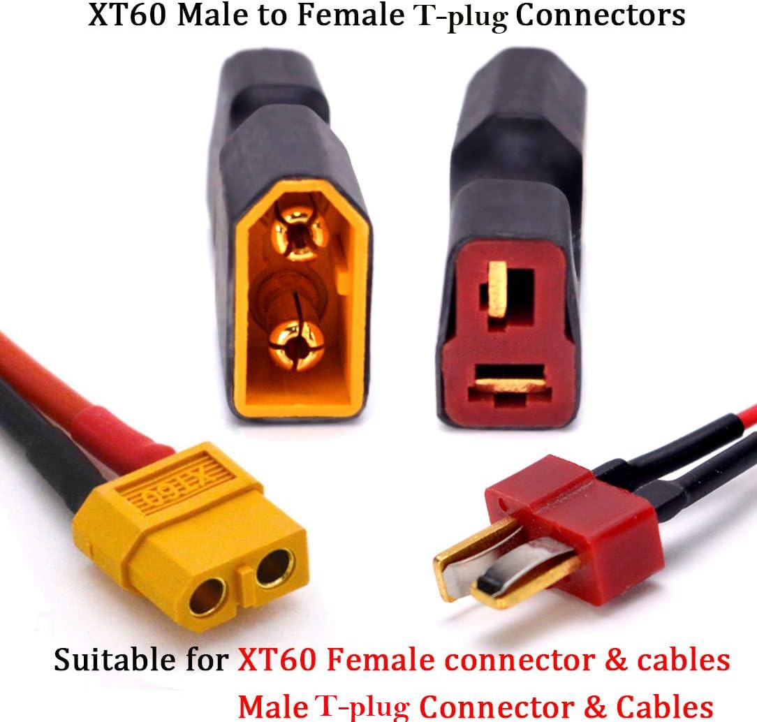 FPVDrone Male XT60 to Female T-Plug Connector Adapter No Wires RC LiPo Battery Connectors for Male XT60 to Female Deans Connecto