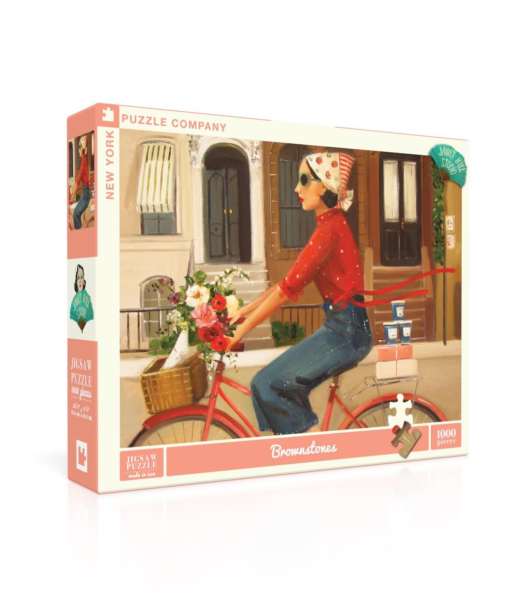 New York Puzzle Company 1000 Piece Jigsaw Puzzle - Janet Hill Brownstones, Cardboard, Brown, 10x8 inches, Model NPZJH2305