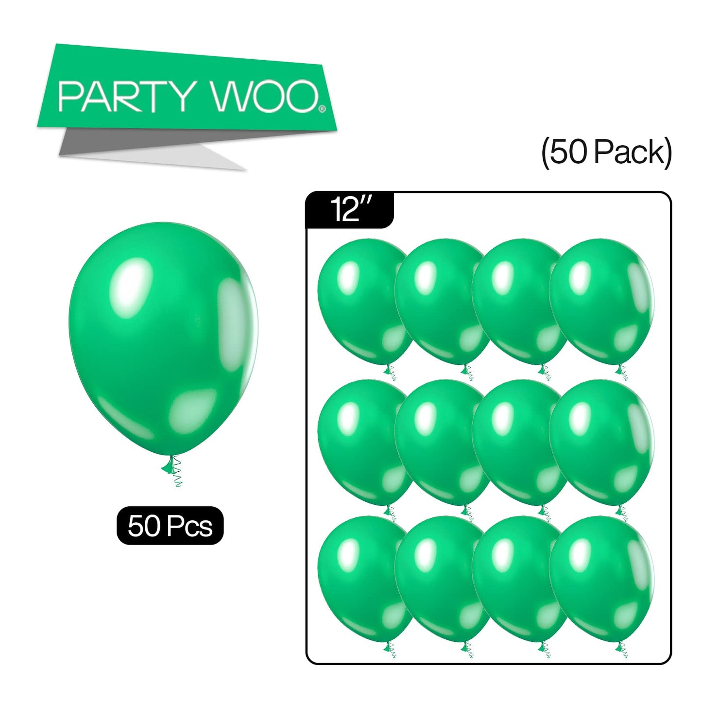 PartyWoo 12 Inch Pearl Green Balloons, 50 pcs Rubber Clover Green Balloons for Party Decorations, Birthday & Wedding Decor
