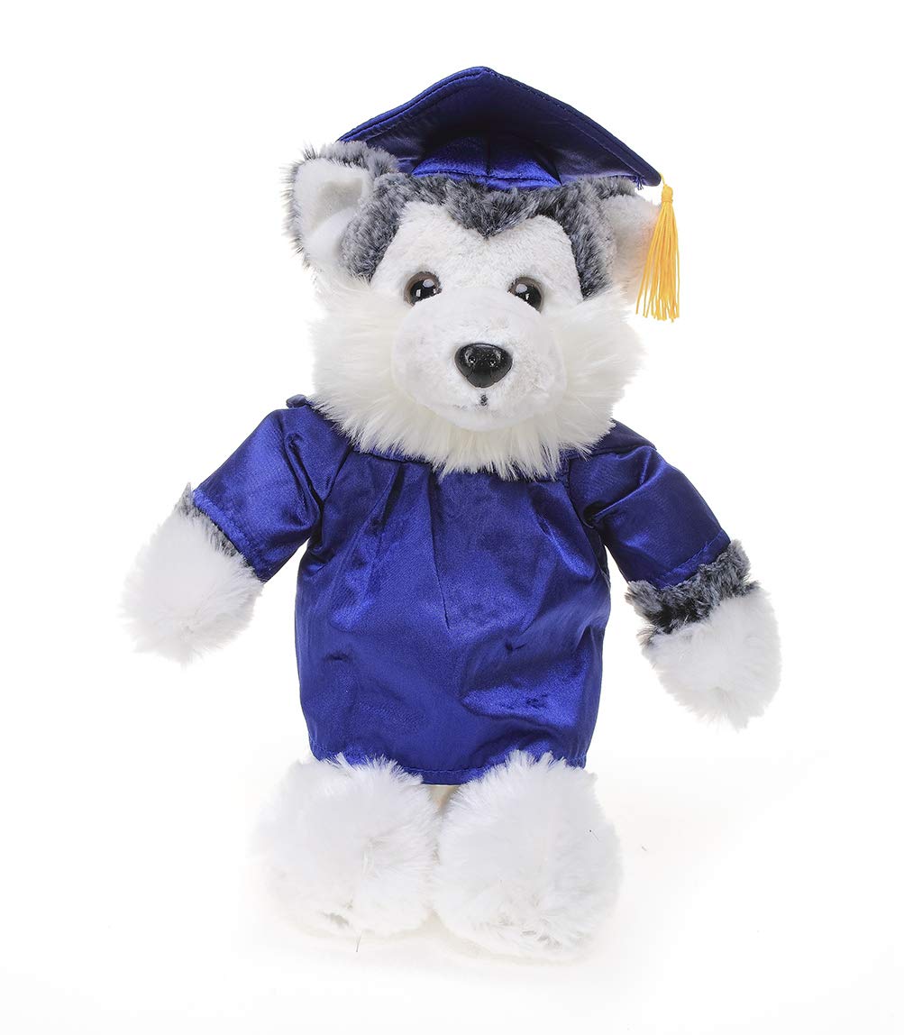 Plushland Plush Stuffed Animal Toys 12 Inches Present Gifts for Graduation Day  Personalized Text  Name or Your School Logo on Gown  Best for Any Grad School Kids (Graduation Husky Blue Gown)